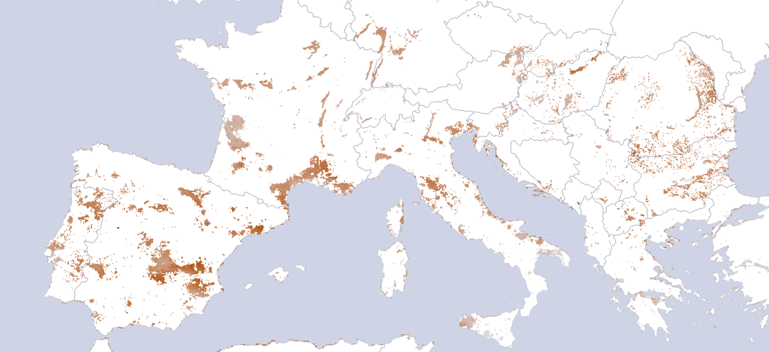 Map of soil moisture levels in European wine districts